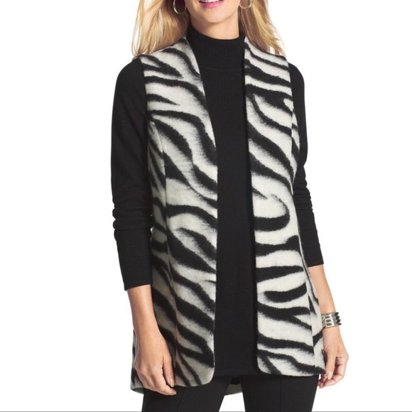 CHICO’S Zebra Print Wool Blend Vest Medium - Picture 2 of 14